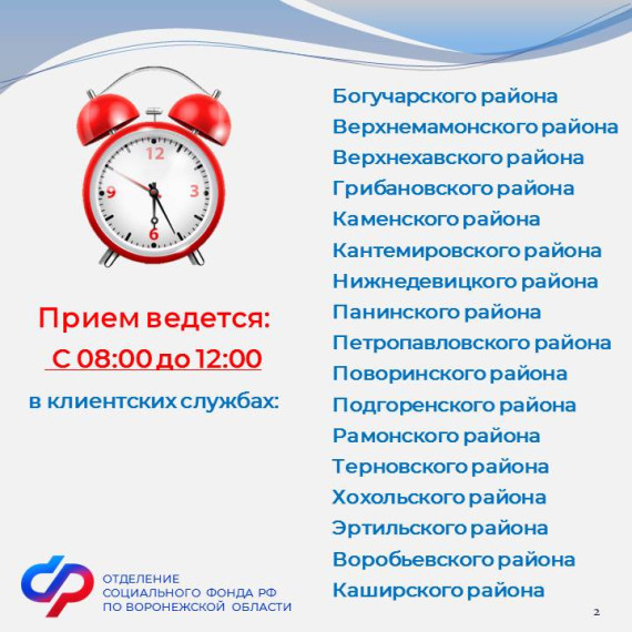 31 августа – рабочая суббота в клиентских службах Отделения СФР по Воронежской области.